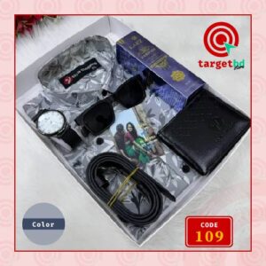 Code 109 ছাই কালার শার্ট কম্বো সেট, ঘড়ি, মানিব্যাগ, পারফিউম, বেল্ট, চশমা ও চিরকুট